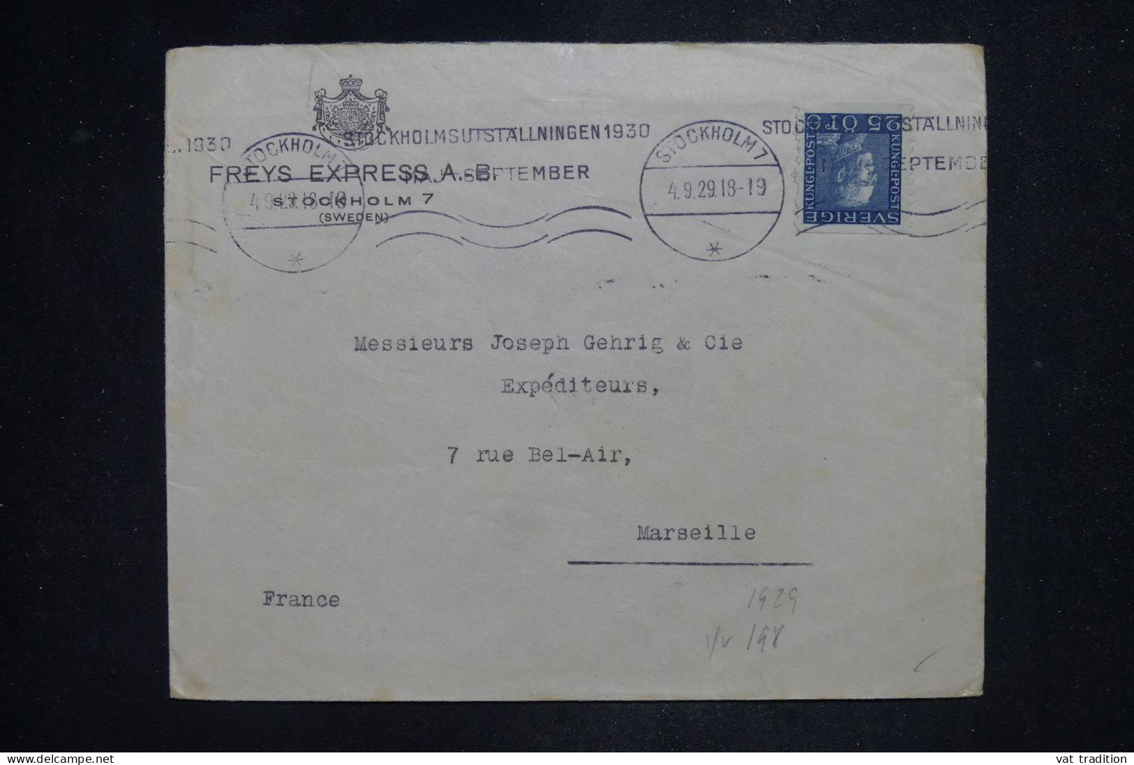 SUEDE - Lettre Pour La France - 1929 - A 2838A - 1920-1936 Rouleaux I