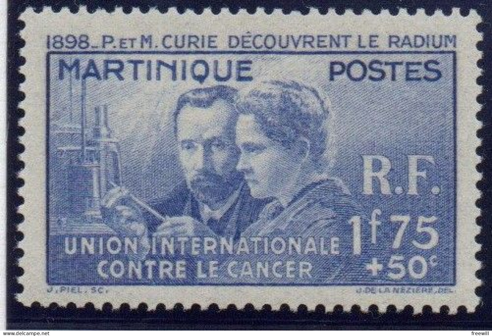 Martinique    Pierre Et Marie Curie , Union Internationale Contre Le Cancer  XXX 1938 - Ongebruikt