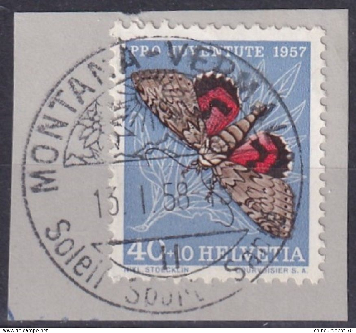 Helvetia Suisse Montana Vermala Papillons Pro Juventute 1957 - Oblitérés