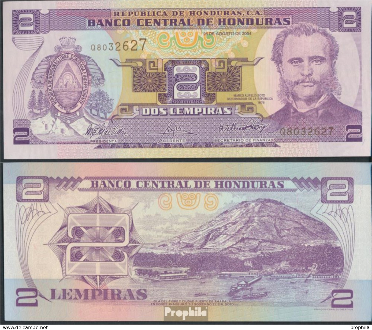 Honduras Pick-Nr: 80A E Bankfrisch 2004 2 Lempiras - Honduras