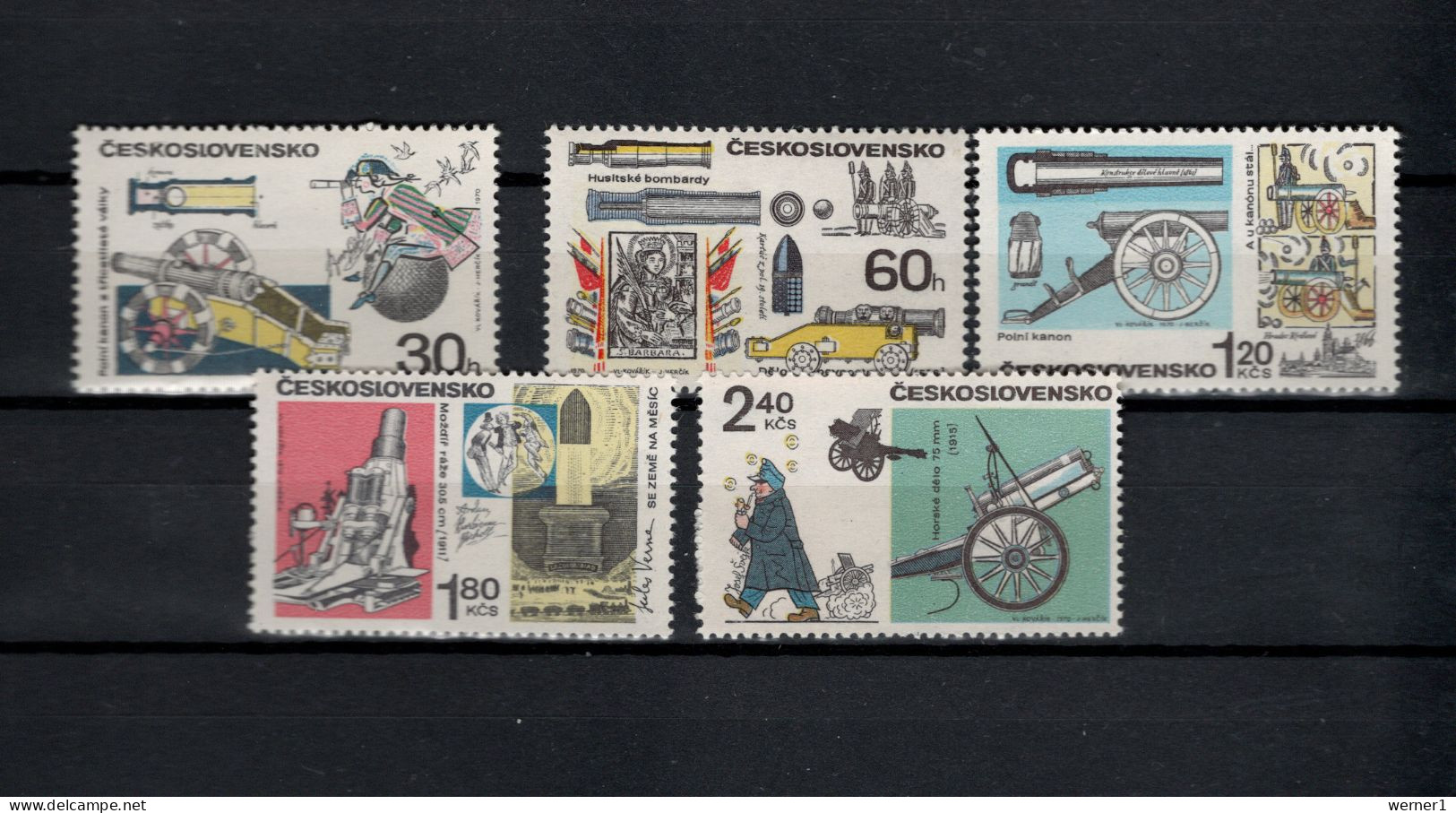 Czechoslovakia 1970 Space, Historic Canons, Jules Verne Etc. Set Of 5 MNH - Europe