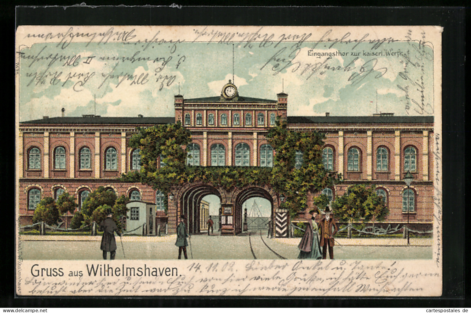 Lithographie Wilhelmshaven, Eingangsthor Zur Kaiserl. Werft  - Wilhelmshaven