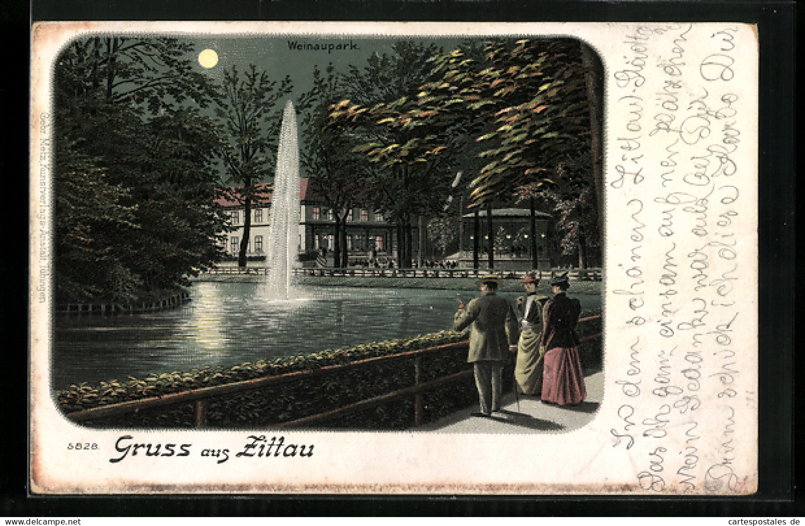 Lithographie Zittau, Brunnen Im Weinaupark  - Zittau