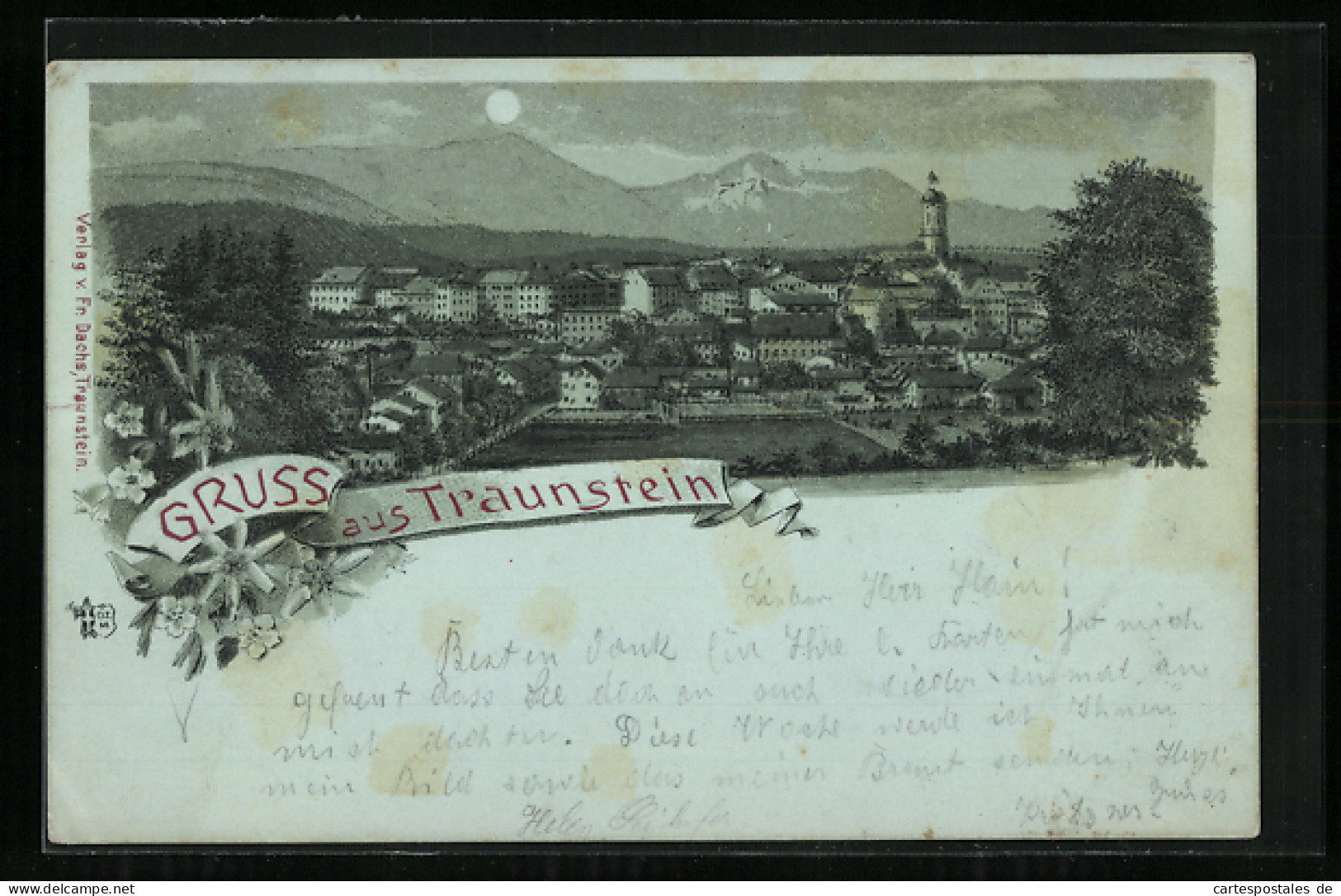 Lithographie Traunstein, Totalansicht Aus Der Vogelschau  - Traunstein