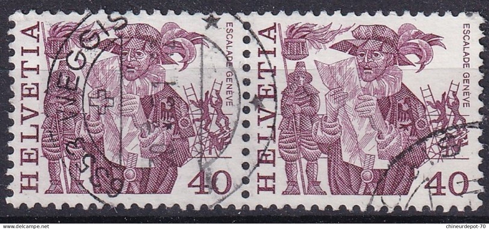 Helvetia Suisse ESCALADE GENÈVE 6353 Weggis En Paire - Used Stamps