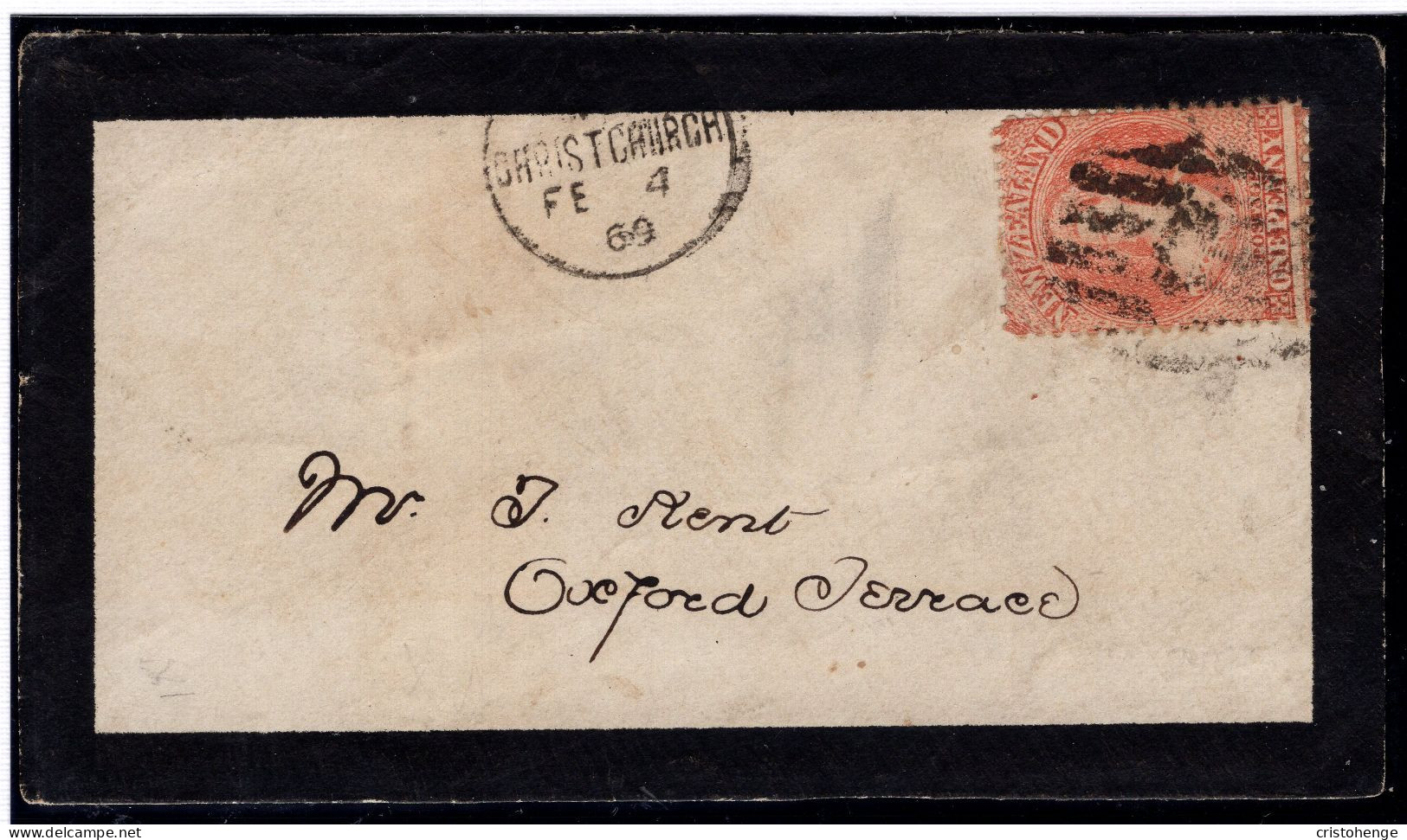 New Zealand 1869 1d Drop Rate FFQ Chalon Cover Front Sent Within Christchurch - Brieven En Documenten