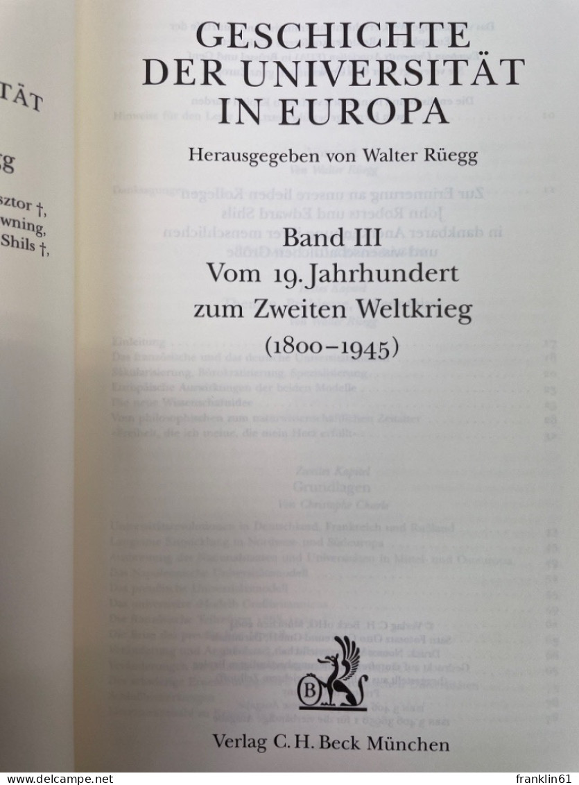 Geschichte Der Universität In Europa; Band 3., Vom 19. Jahrhundert Zum Zweiten Weltkrieg : (1800 - 1945) - 4. 1789-1914