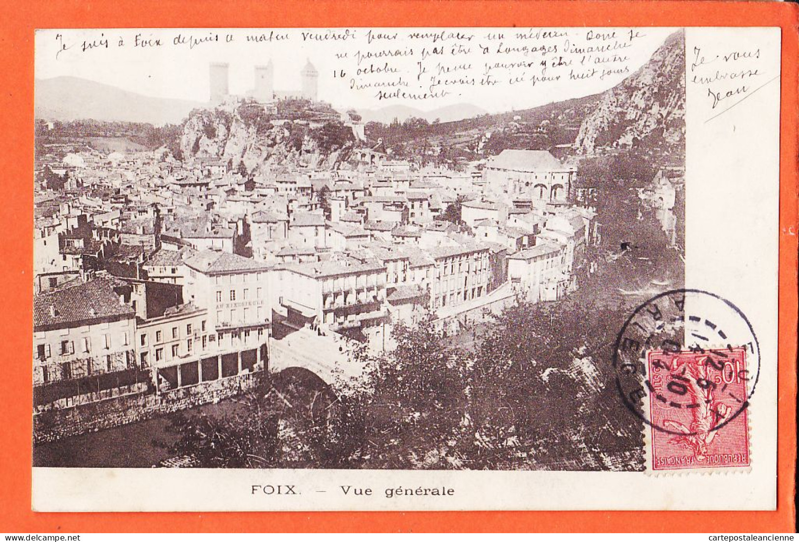 24989 / ⭐ FOIX 09-Ariège ◉ Vue Generale Ville ◉ Tampon Facteur-Boitier Perlé LONGAGES 1904 à Joseph GORCE  - Foix