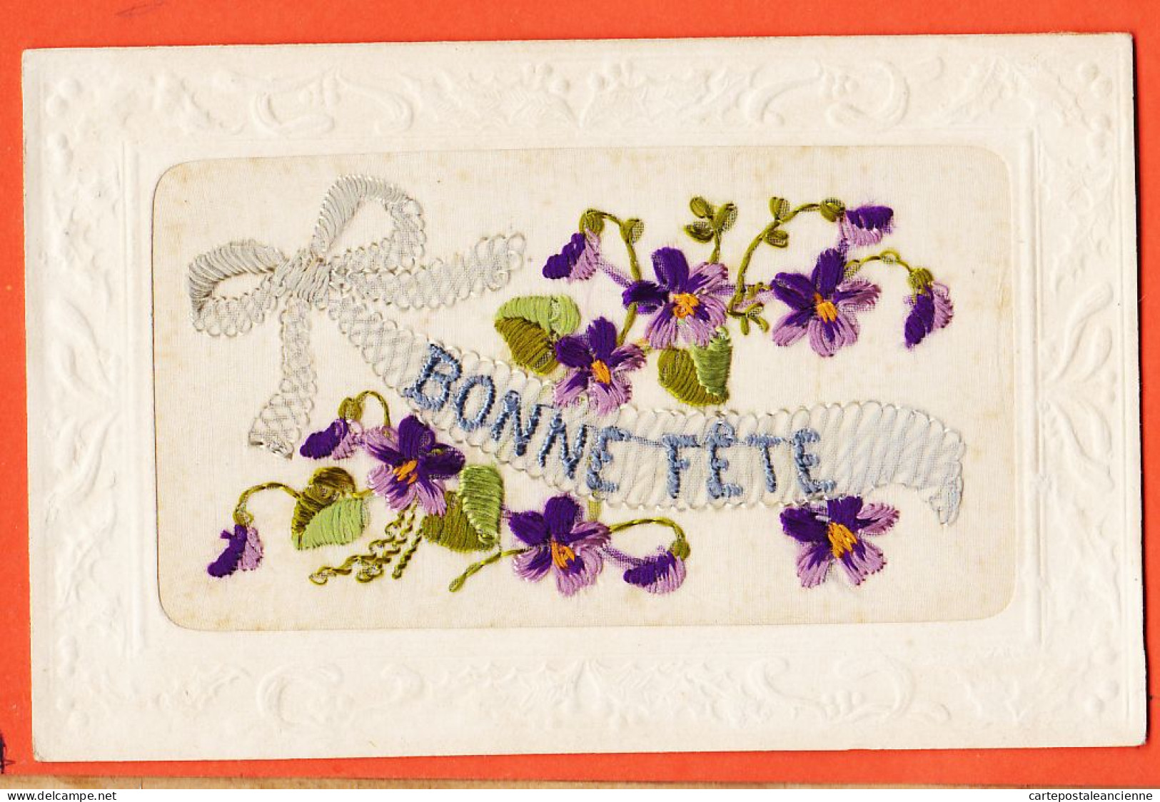 24893 / ⭐ Carte Brodée Dentelle ◉ BONNE FETE ◉  Editeur T.C Paris - Ricamate