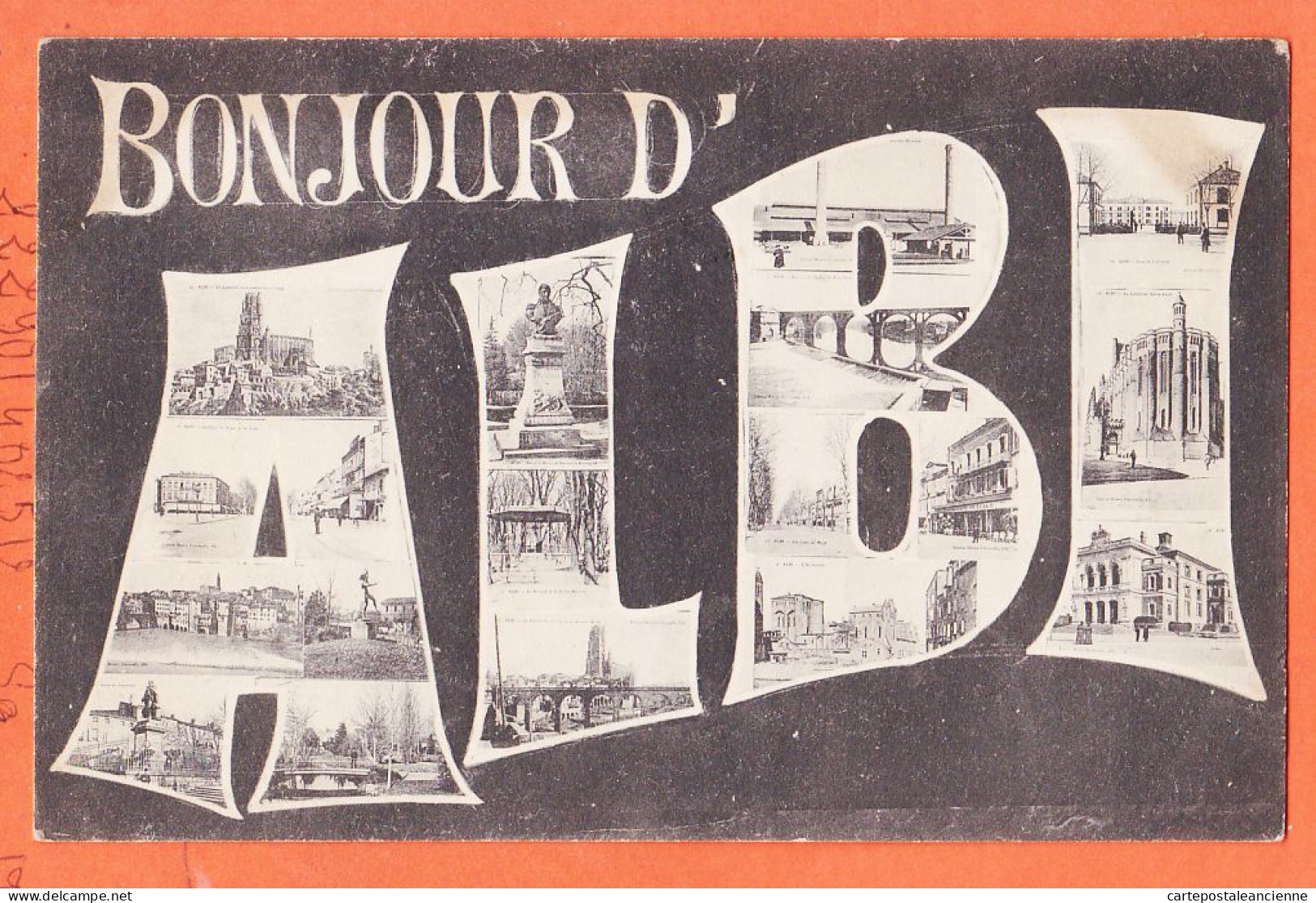 24871 / ⭐ ALBI 81-Tarn ◉ BONJOUR Lettres Multivues 1908 à Adrien PEZET Quartier St-Louis Lisle-sur-Tarn - Albi