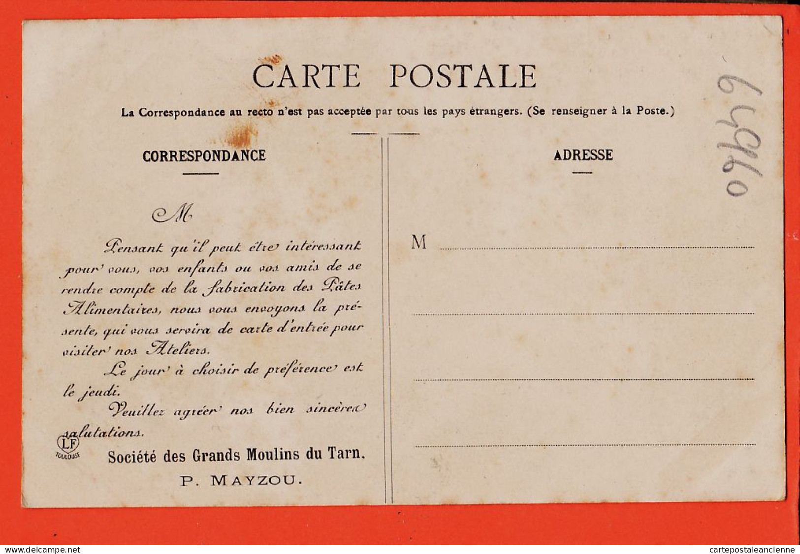 24859/ ♥️ (•◡•) Rare ALBI ◉ Vermicellerie Salle Machines ◉ Carte Entrée MAYZOU Société Grands Moulins Tarn ◉ LABOUCHE - Albi