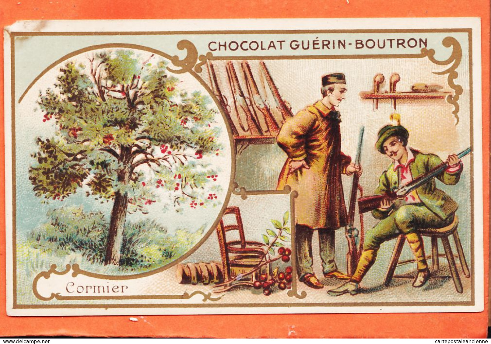 24827 /⭐ Chromo Chocolat GUERIN-BOUTRON ◉ CORMIER Bois Rougeatre Crosse Fusils ◉ PARIS Rue MAROC Poissonniere St-Sulpice - Guérin-Boutron