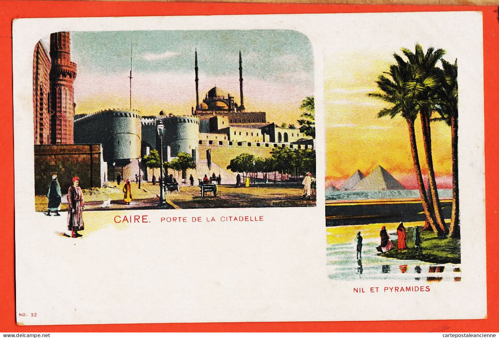 24695 / ⭐ LE CAIRE Egypte ◉ Bi-vues Porte De La Citadelle-NIL Et Pyramides 1905s ◉ Edition Carlo MIELI Alexandrie N° 32 - Cairo