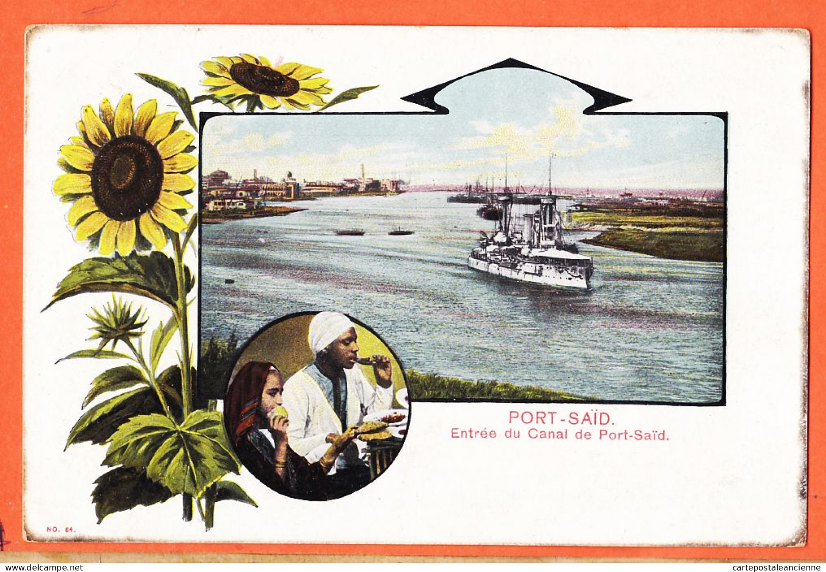 24664 / ⭐ PORT-SAÏD Egypte ◉ Entree Croiseur Cuirassé Militaire Du Canal Bi-vues Médaillon Egypt 1900s ◉ Edition N° 64 - Port-Saïd