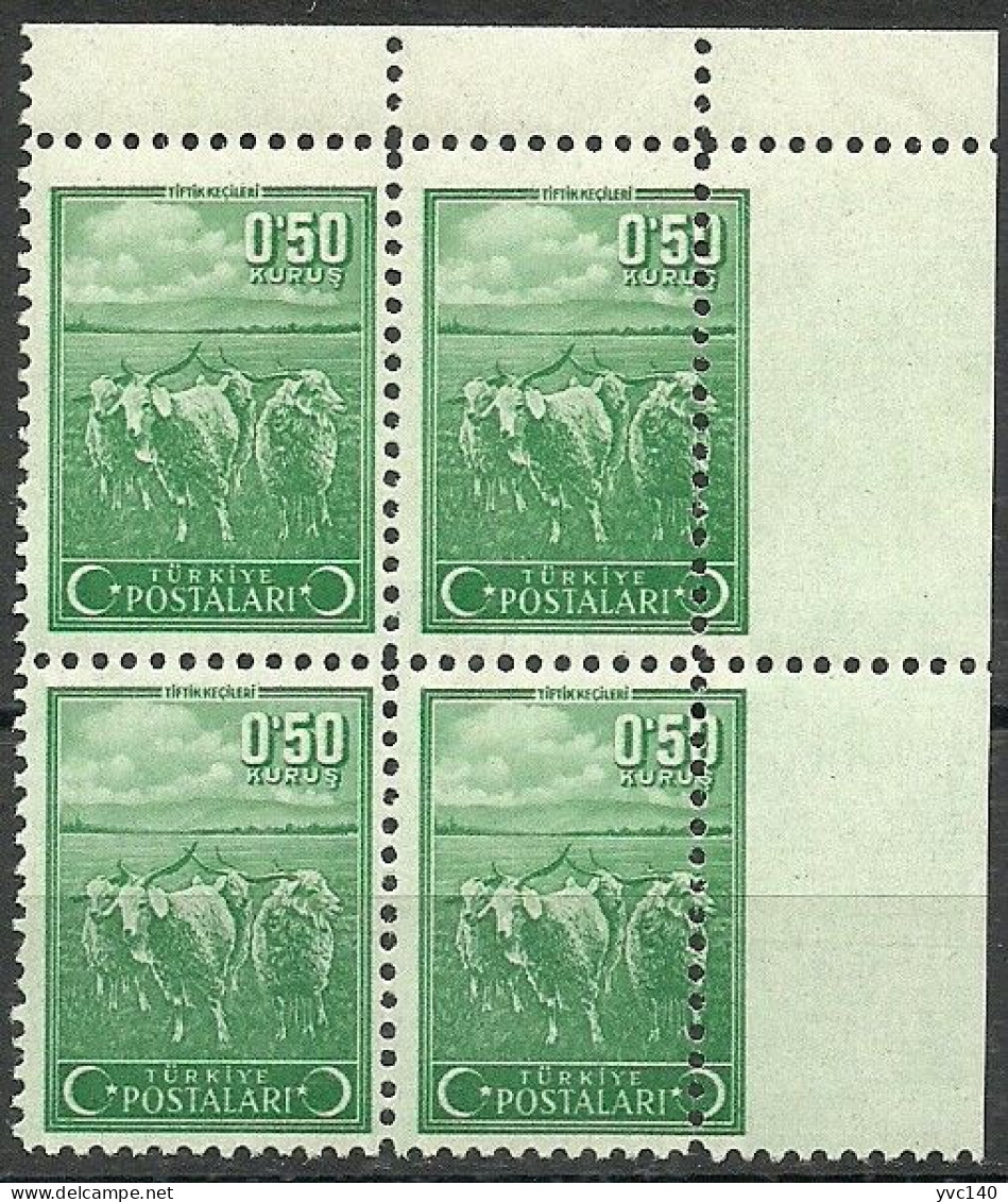 Turkey; 1943 Ataturk-Inonu Issue Stamp 0.50 K. ERROR "Misplaced Perf." MNH** (Block Of 4) - Nuovi