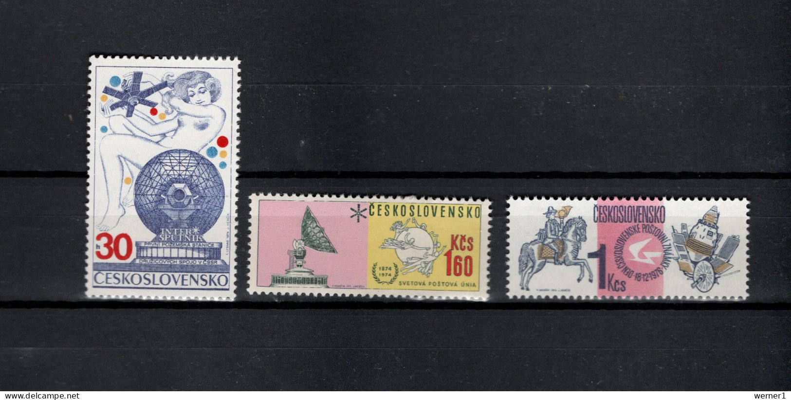 Czechoslovakia 1974/1976 Space, Intersputnik, UPU Centenary, Stamp Day 3 Stamps MNH - Europe