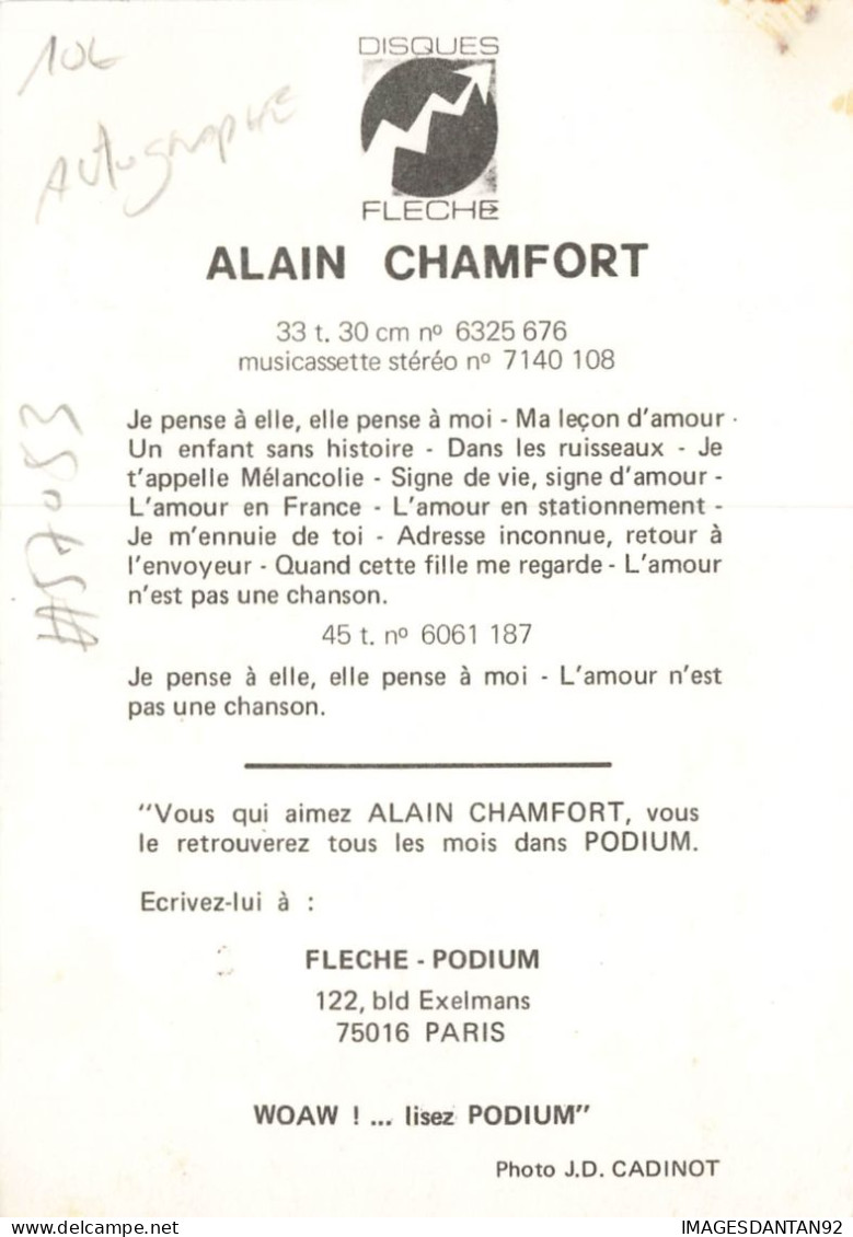 SPECTACLE #FG57053 ALAIN CHAMFORT AUTOGRAPHE - Artisti