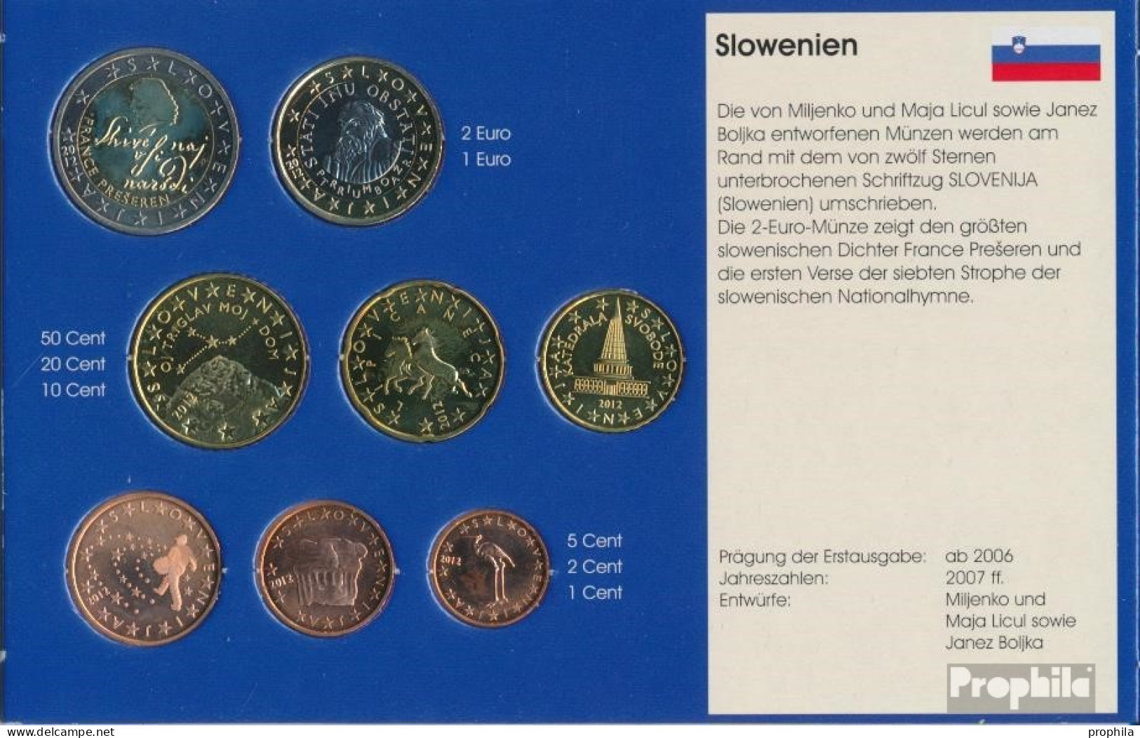 Slowenien 2012 Stgl./unzirkuliert Kursmünzensatz 2012 Euro Nachauflage - Slovenië