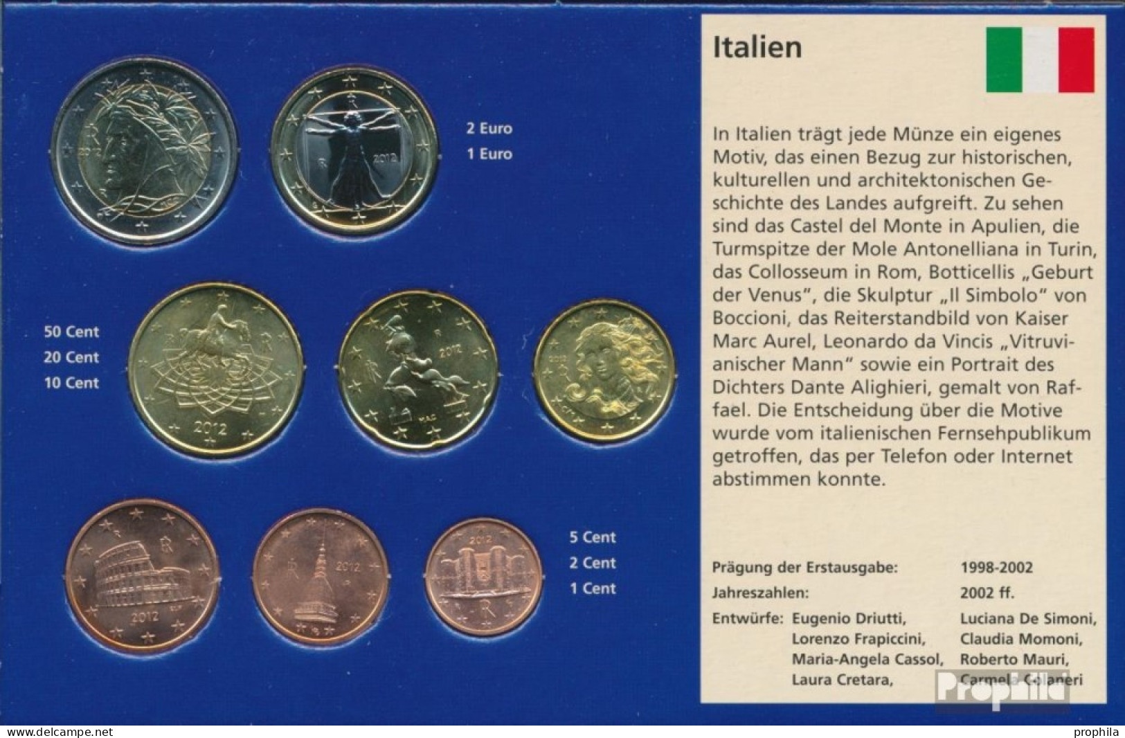 Italien 2012 Stgl./unzirkuliert Kursmünzensatz 2012 EURO-Nachauflage - Italie