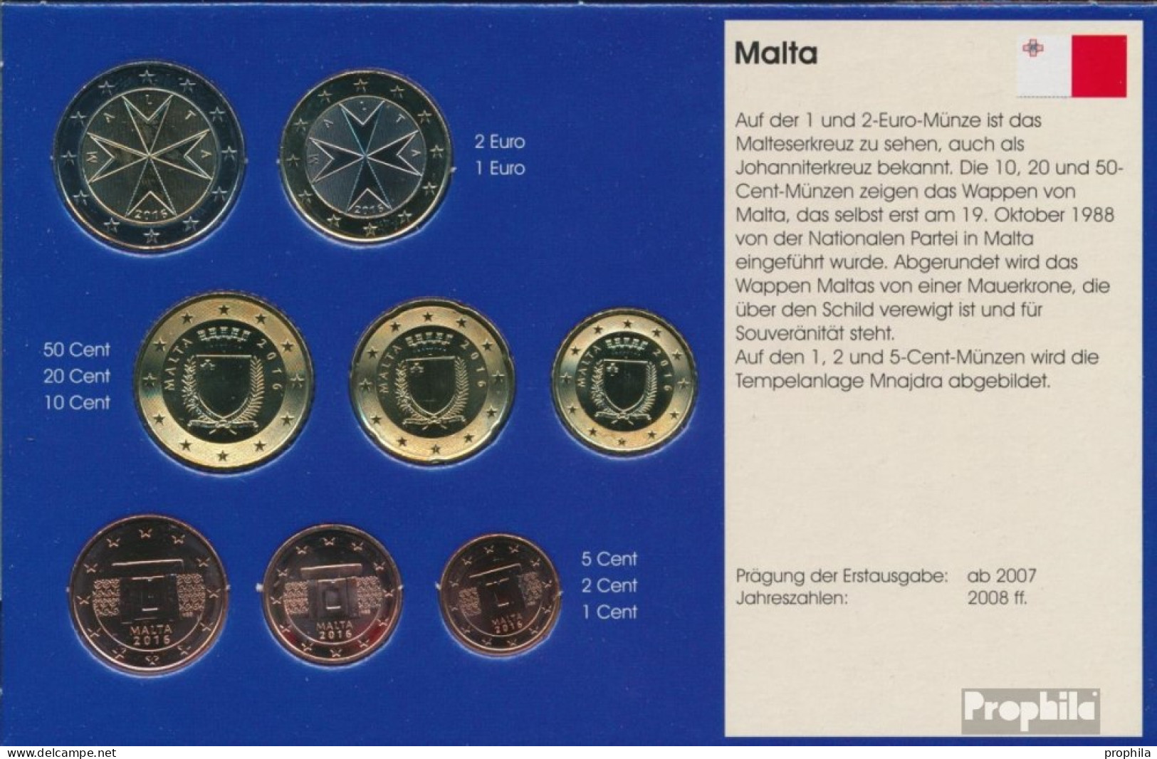 Malta 2016 Stgl./unzirkuliert Kursmünzensatz 2016 Euro-Nachauflage - Malta