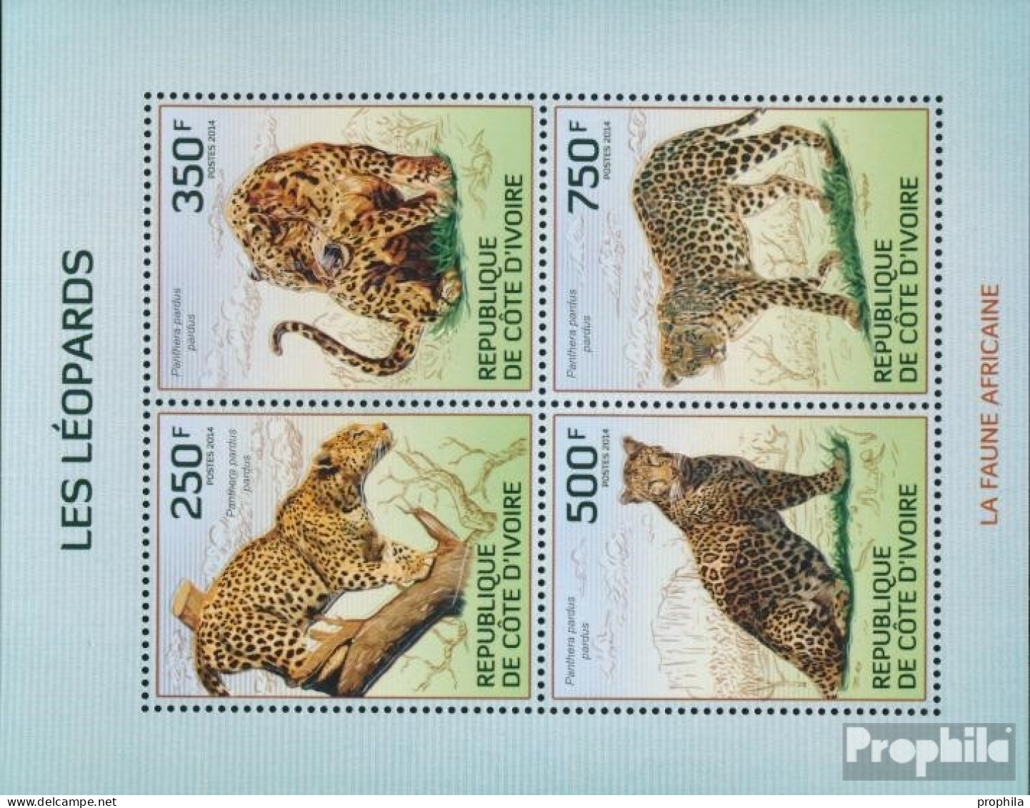 Elfenbeinküste 1594-1597A Kleinbogen (kompl.Ausg.) Postfrisch 2014 Nordafrikanischer Leopard - Côte D'Ivoire (1960-...)