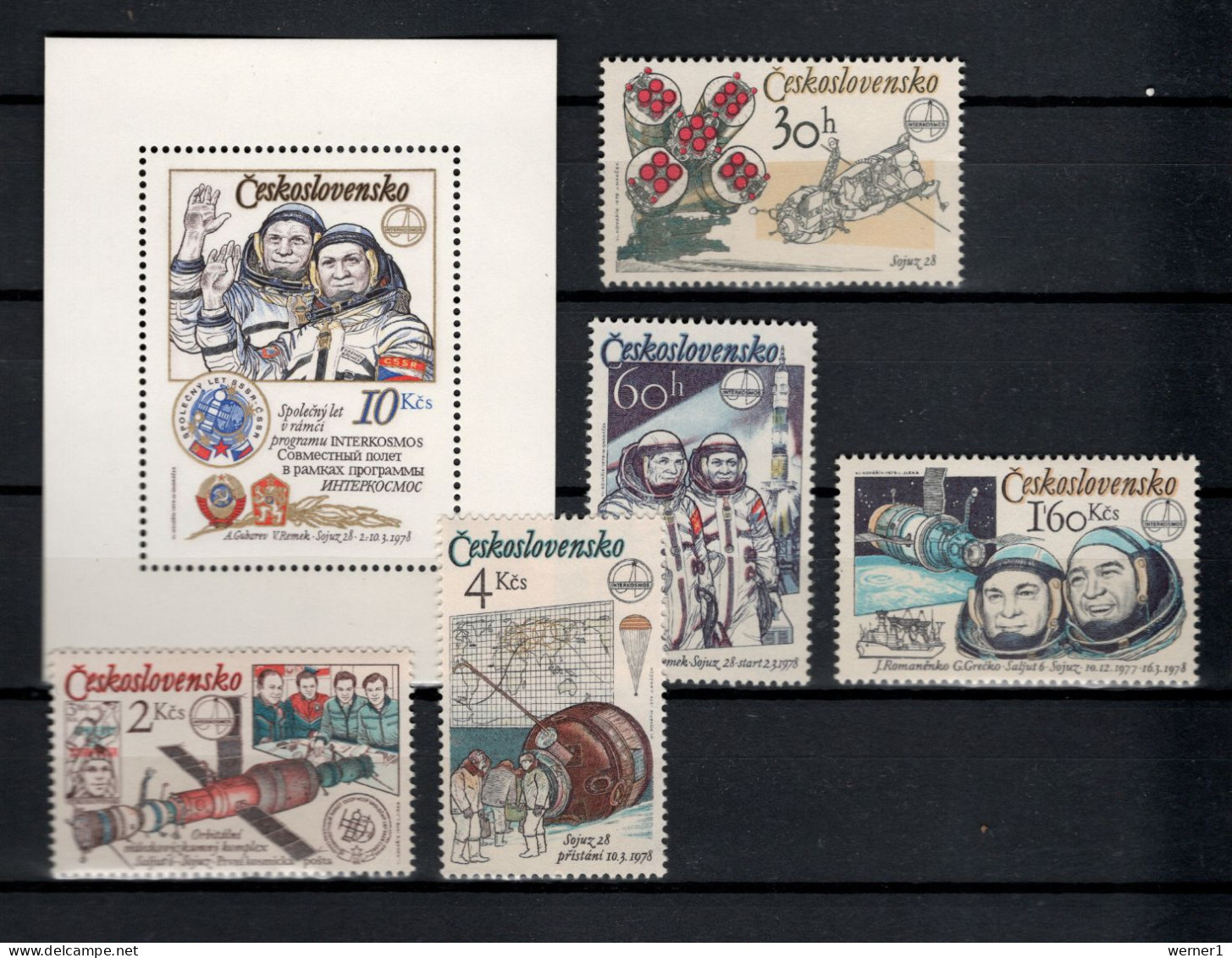 Czechoslovakia 1979 Space, Interkosmos Set Of 5 + S/s MNH - Europe