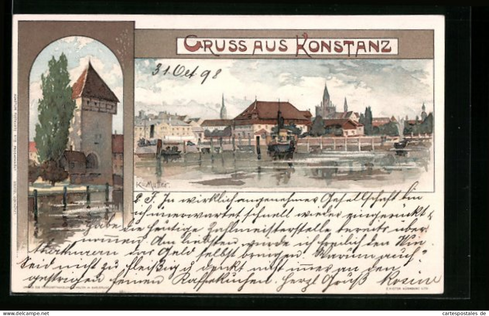 Künstler-AK Karl Mutter: Konstanz, Schiffsanleger Am Bodenseeufer  - Mutter, K.