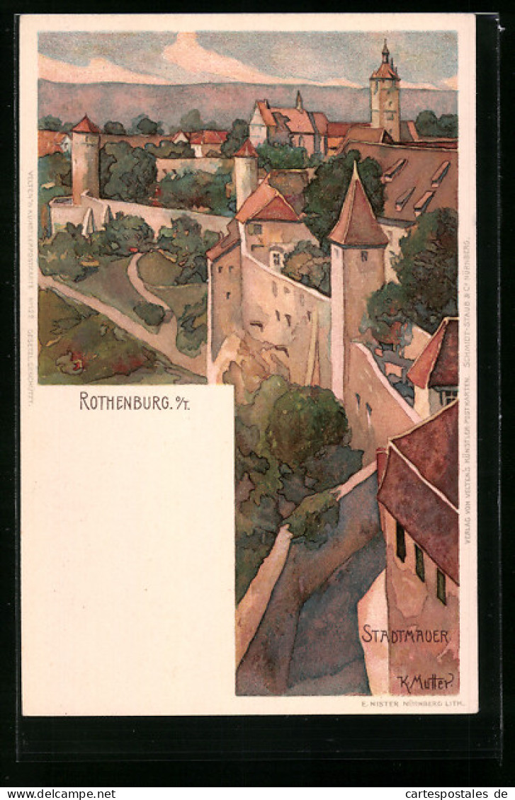 Künstler-AK K. Mutter: Rothenburg, Stadtmauer  - Mutter, K.