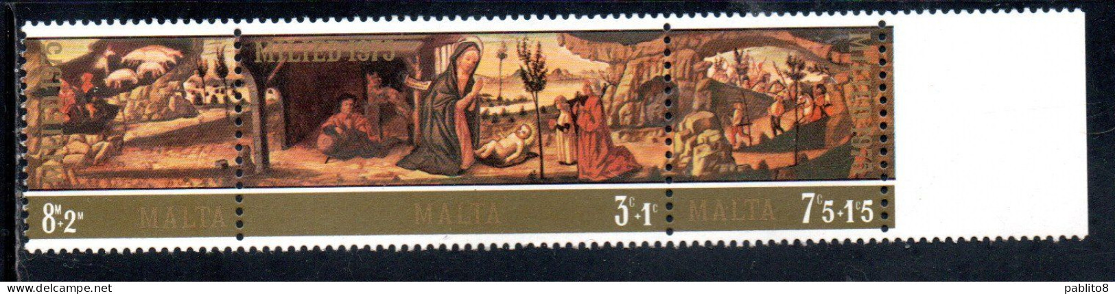 MALTA 1975 CHRISTMAS NATALE NOEL WEIHNACHTEN NAVIDAD NATAL STRIP COMPLETE SET STRISCIA SERIE COMPLETA MNH - Malta