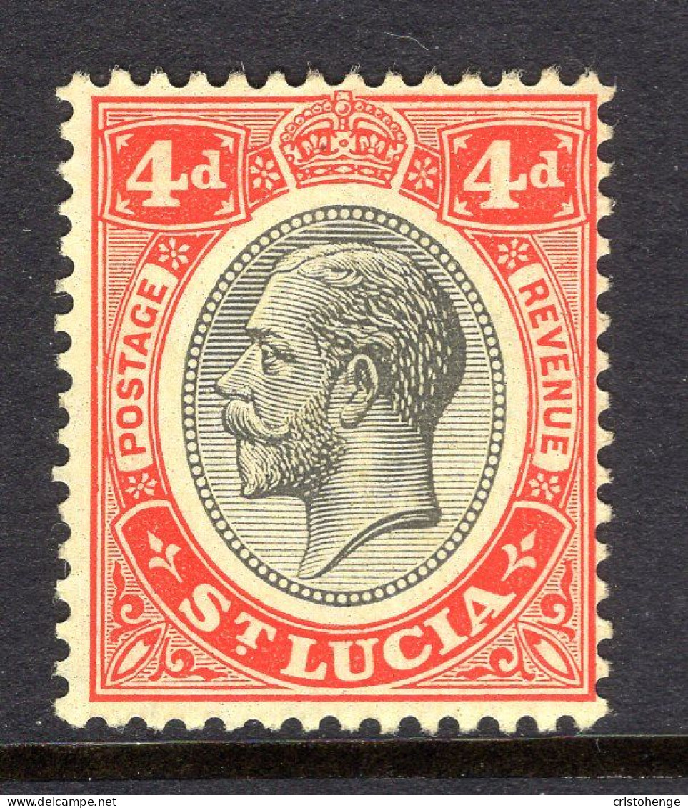 St Lucia 1912-21 KGV - Wmk. Multiple Crown CA - 4d Black & Red On Yellow HM (SG 83) - Ste Lucie (...-1978)