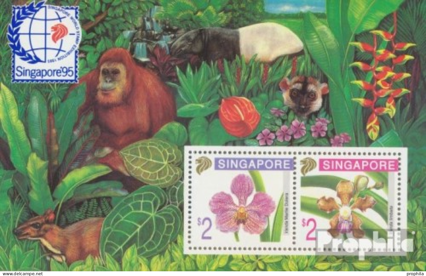 Singapur Block33A (kompl.Ausg.) Postfrisch 1995 Orchideen - Orang-Utan, Tapir - Singapore (1959-...)