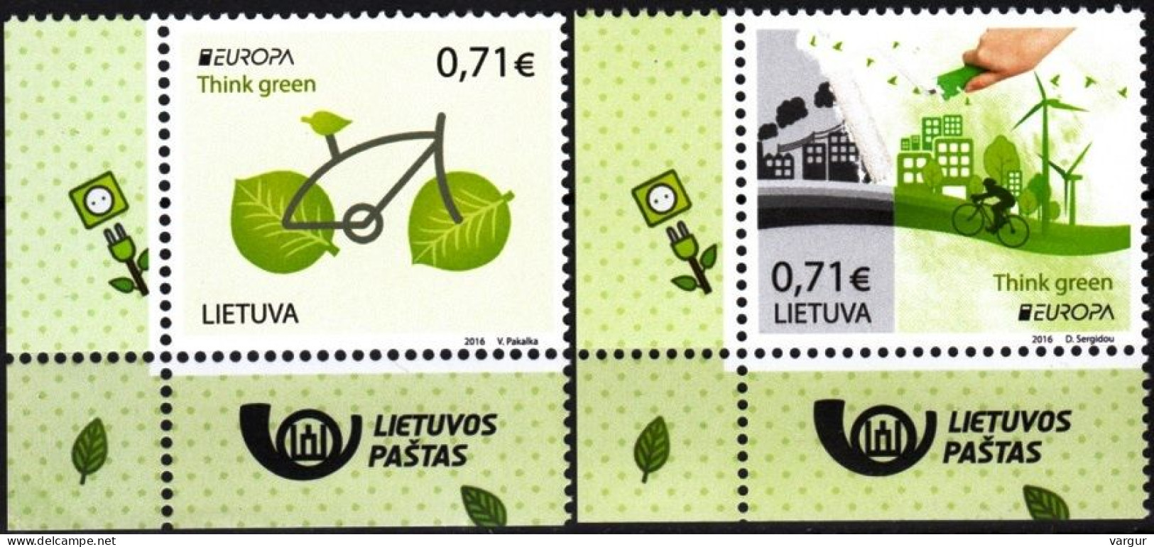 LITHUANIA 2016 EUROPA: Think Green. Pollution Bicycle. Post Logo CORNER, MNH - 2016