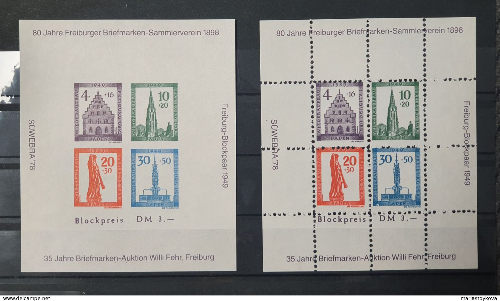 2 Blöcke, Sonderdruck Faksimile Süwebra Franz. Zone 1978 - Colecciones