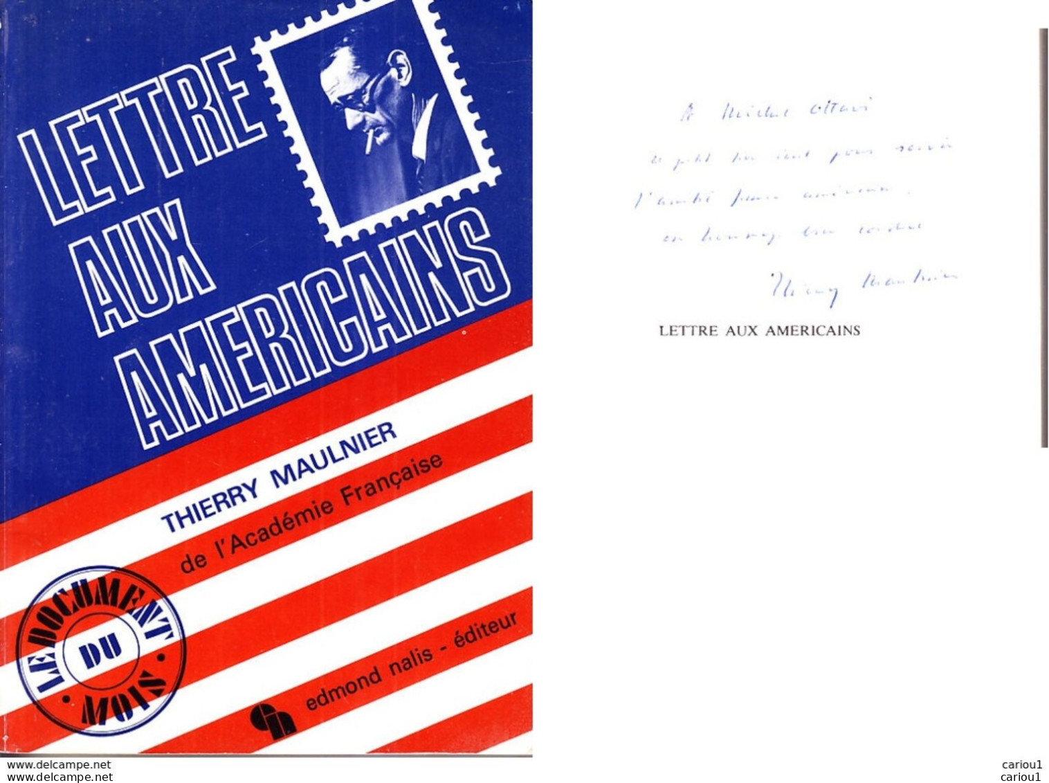 C1 Thierry MAULNIER Lettre Aux Americains 1968 Envoi DEDICACE Signed PORT INCLUS France - Signierte Bücher