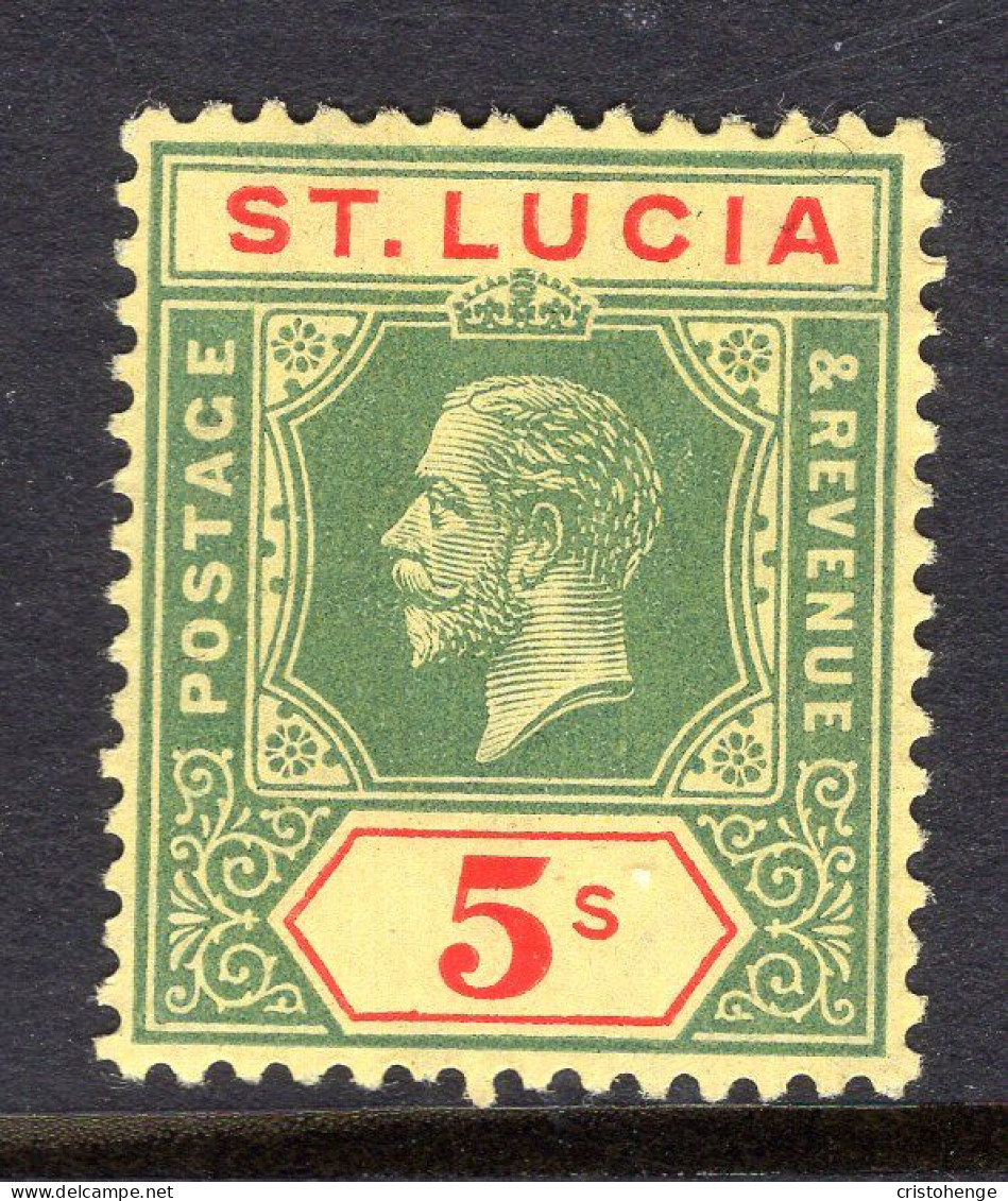 St Lucia 1912-21 KGV - Wmk. Multiple Crown CA - 5/- Green & Red On Yellow HM (SG 88) - St.Lucia (...-1978)