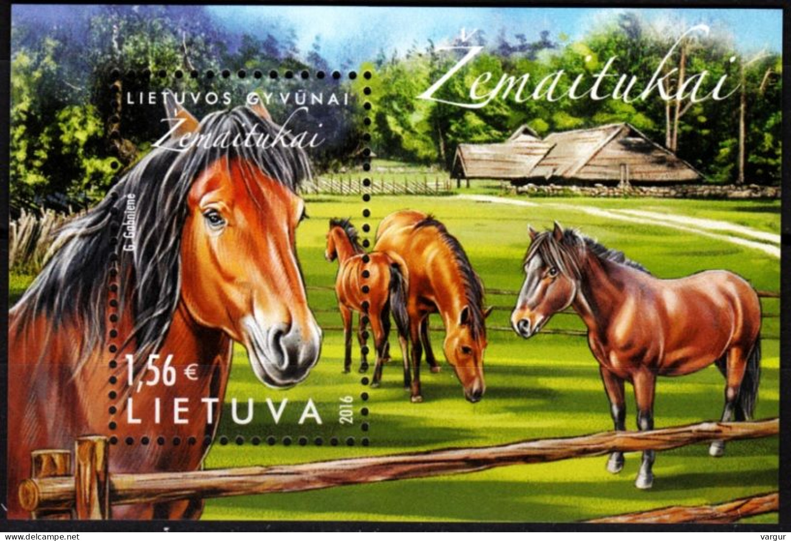 LITHUANIA 2016 FAUNA: Farm Animals - Horses. Souvenir Sheet, MNH - Horses