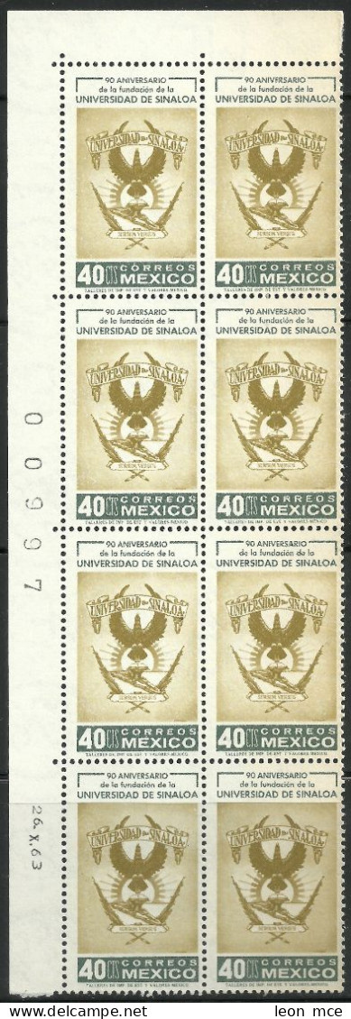 1963 MÉXICO 90 ANIV. DE LA FUNDACIÓN De La UNIVERSIDAD DE SINALOA Sc. 941 MNH BLOCK ARMS Of  SINALOA UNIVERSITY - Mexico