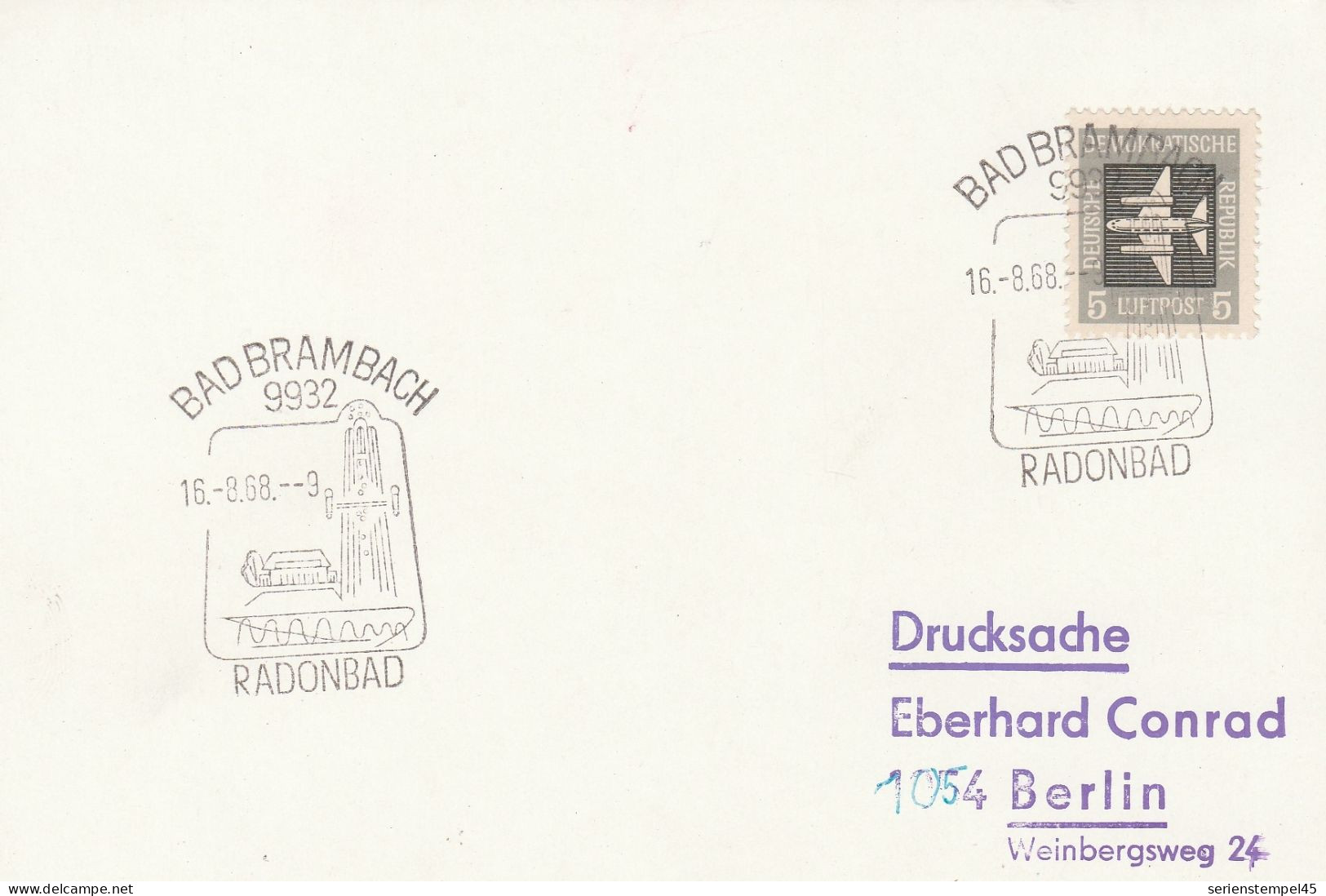 DDR Beleg Mit Sonderstempel Bad Brambach 1968 Radonbad - Maschinenstempel (EMA)