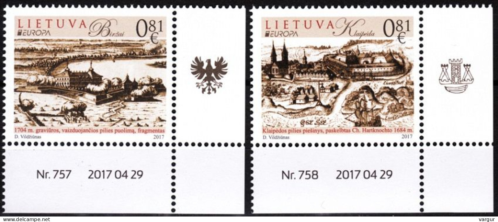 LITHUANIA 2017 EUROPA: Castles. Architecture. Paintings. Requisites CORNER MNH - 2017