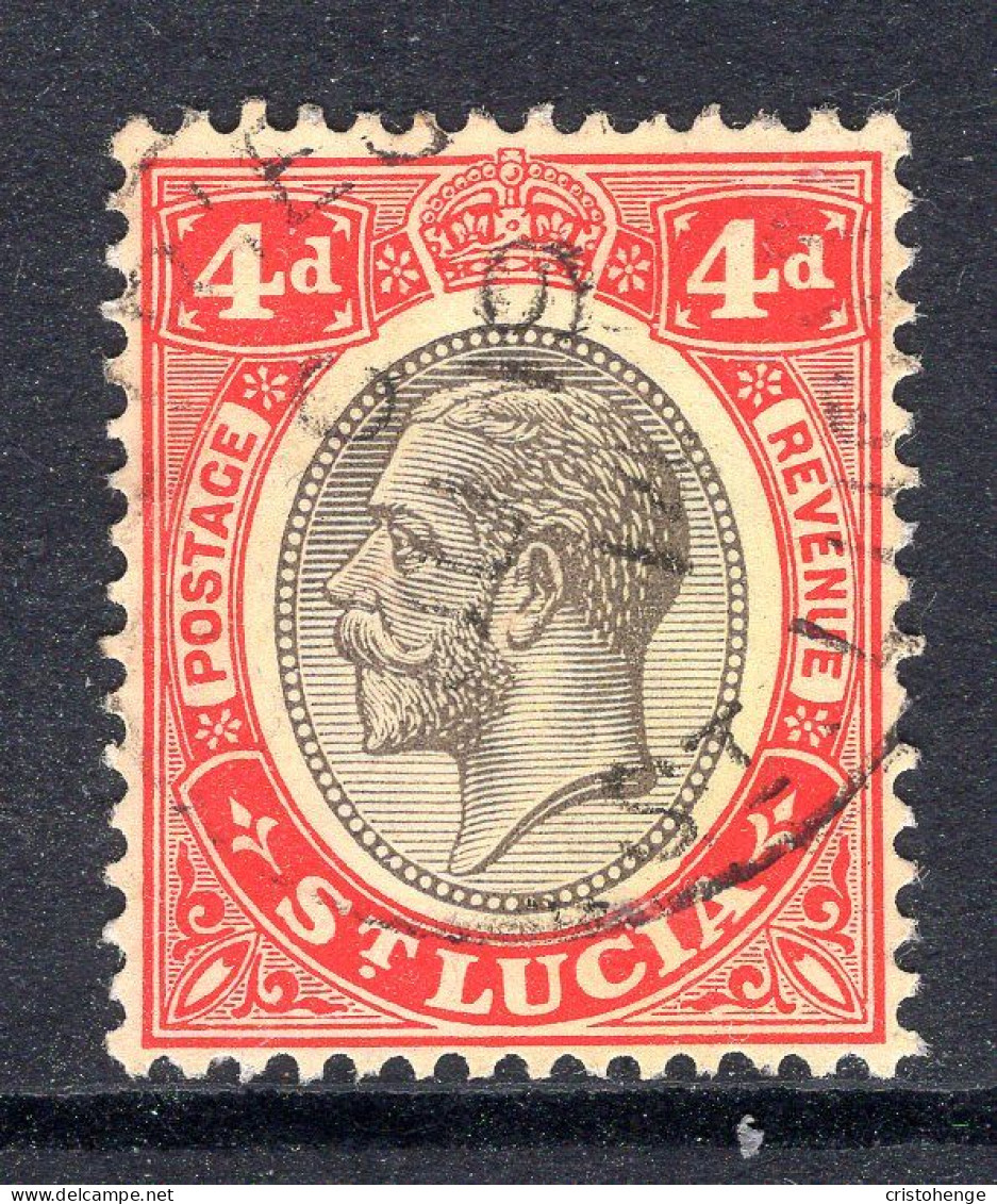 St Lucia 1912-21 KGV - Wmk. Multiple Crown CA - 4d Black & Red On Yellow - White Back Used (SG 83a) - Ste Lucie (...-1978)