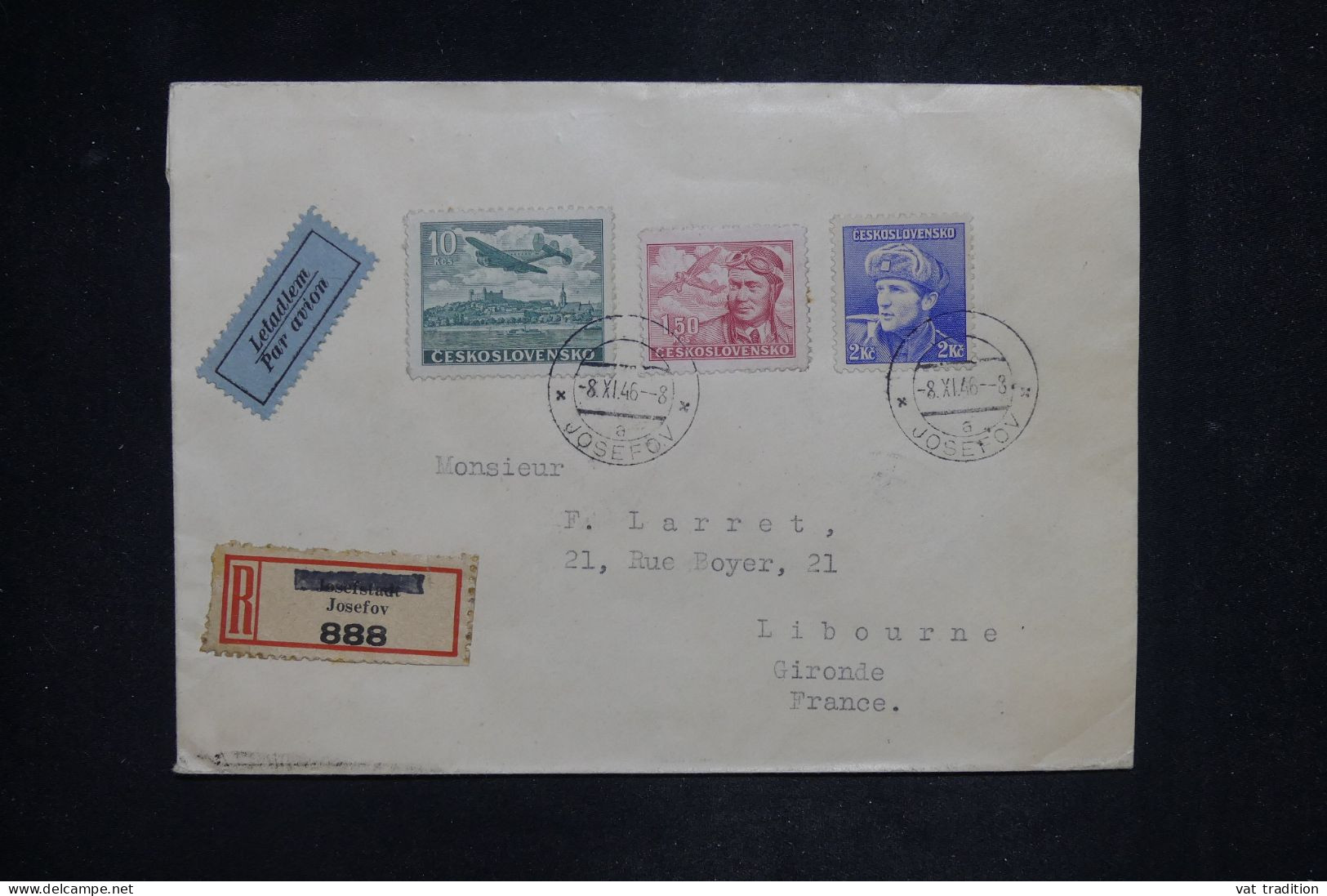 TCHECOSLOVAQUIE - Lettre Recommandée Par Avion > La France - 1946 - A 2855 - Covers & Documents
