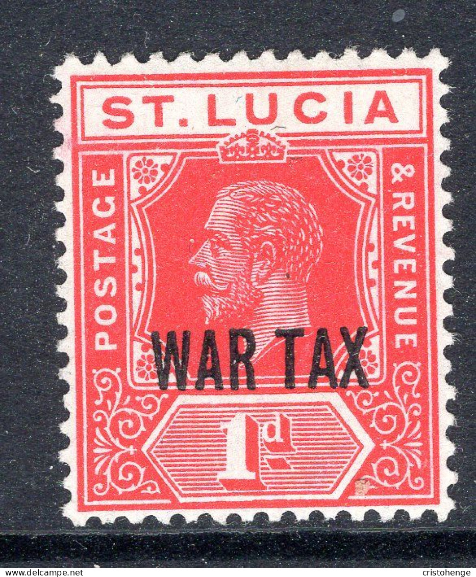 St Lucia 1916 KGV - WAR TAX - 1d Scarlet HM (SG 90) - St.Lucia (...-1978)