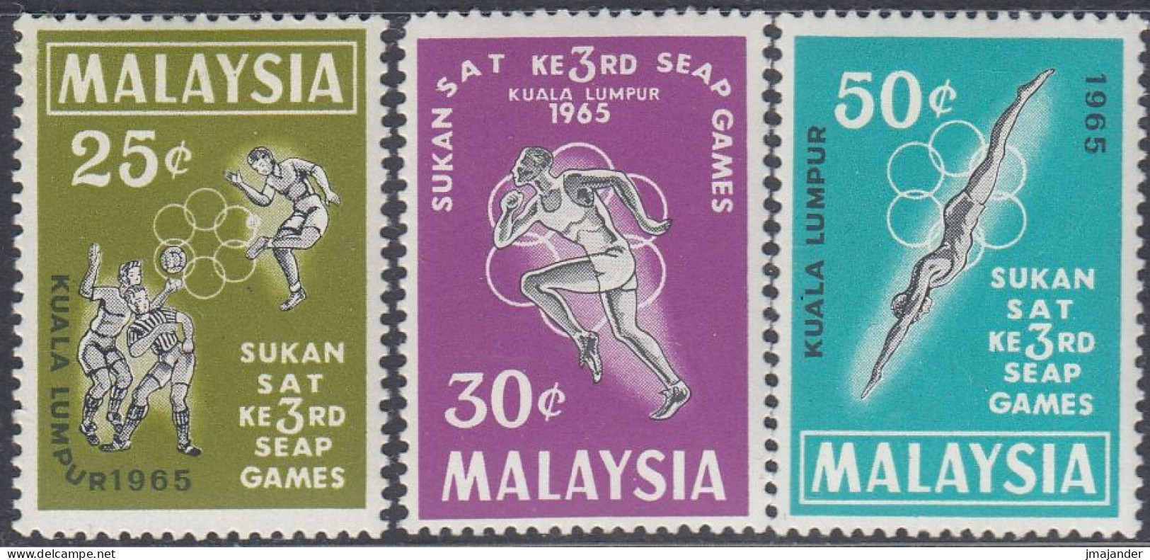 Malaysia 1965 - The 3rd South East Asian Peninsular Games: Soccer, Running, Diving - Mi 27-29 ** MNH - Malaysia (1964-...)