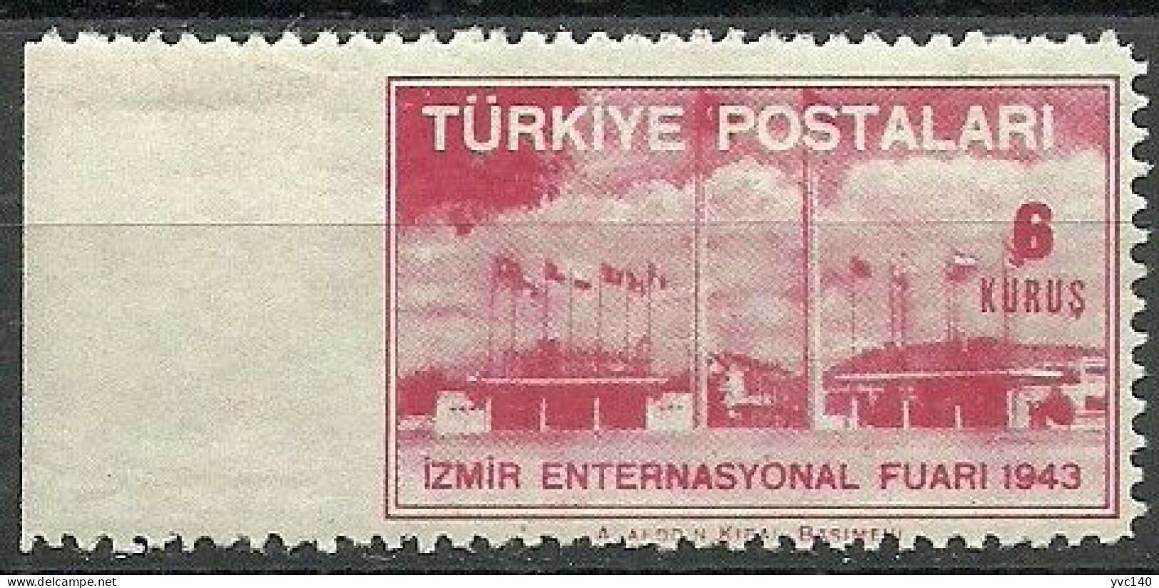 Turkey; 1943 Izmir International Fair 6 K. ERROR "Imperforate Edge" - Ungebraucht