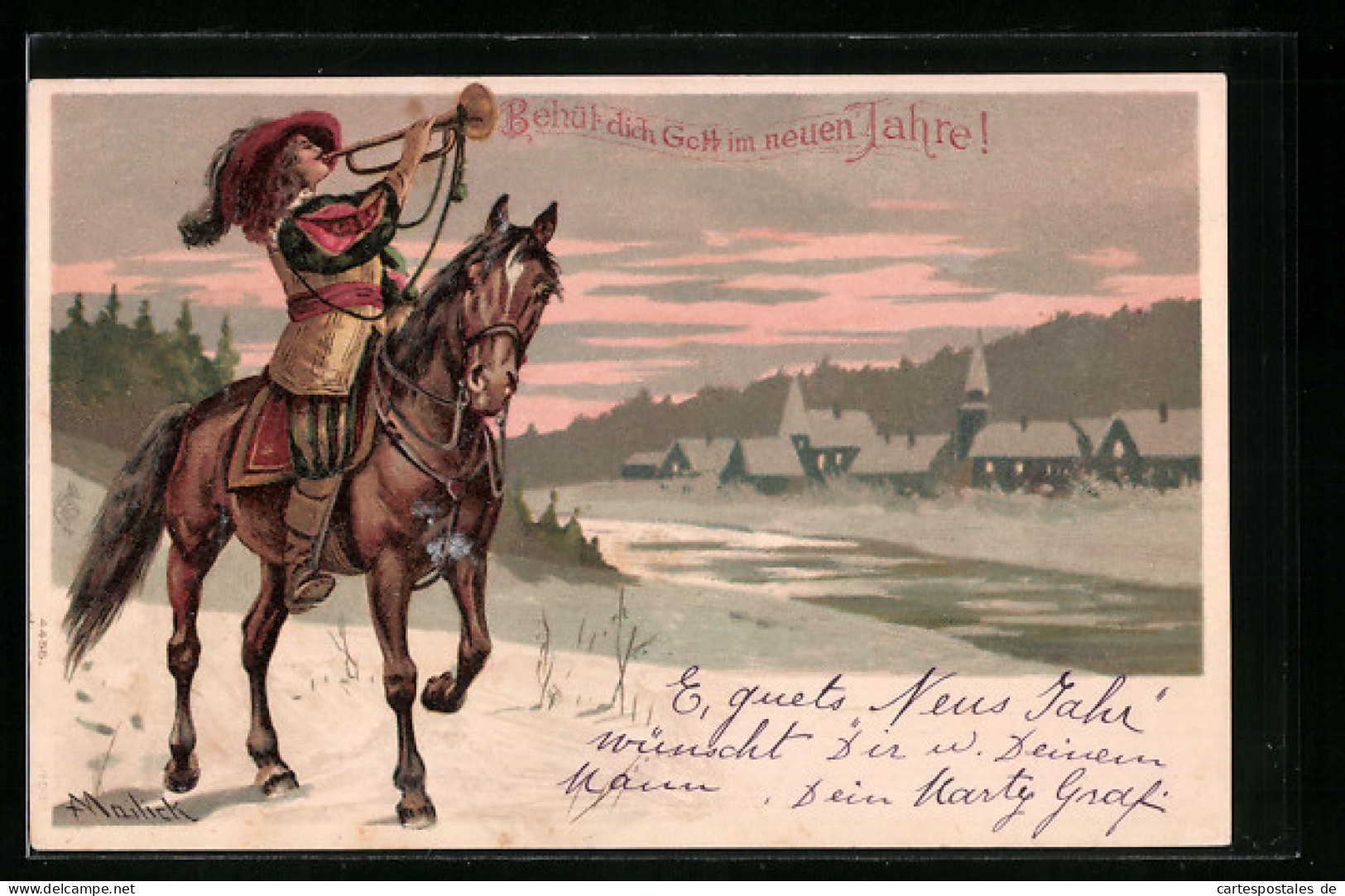 Künstler-AK Alfred Mailick: Trompeter Auf Pferd In Winterlicher Landschaft  - Mailick, Alfred