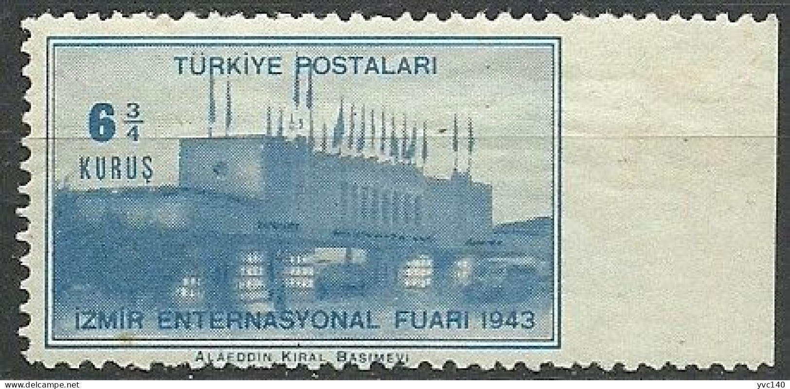 Turkey; 1943 Izmir International Fair 6 3/4 K. ERROR "Imperforate Edge" - Neufs