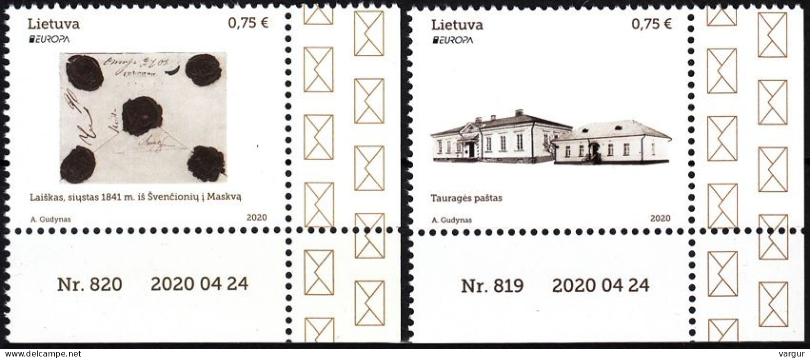 LITHUANIA 2020-07 EUROPA: Ancient Postal Routes. Architecture. Data-Corner, MNH - 2020