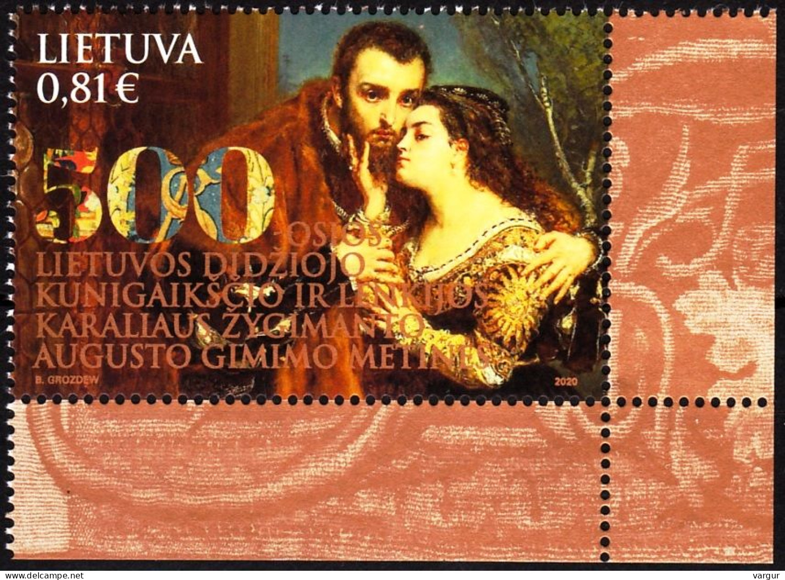 LITHUANIA 2020-09 King Sigismund II - 500. Painting. Joint Poland. CORNER, MNH - Emissions Communes