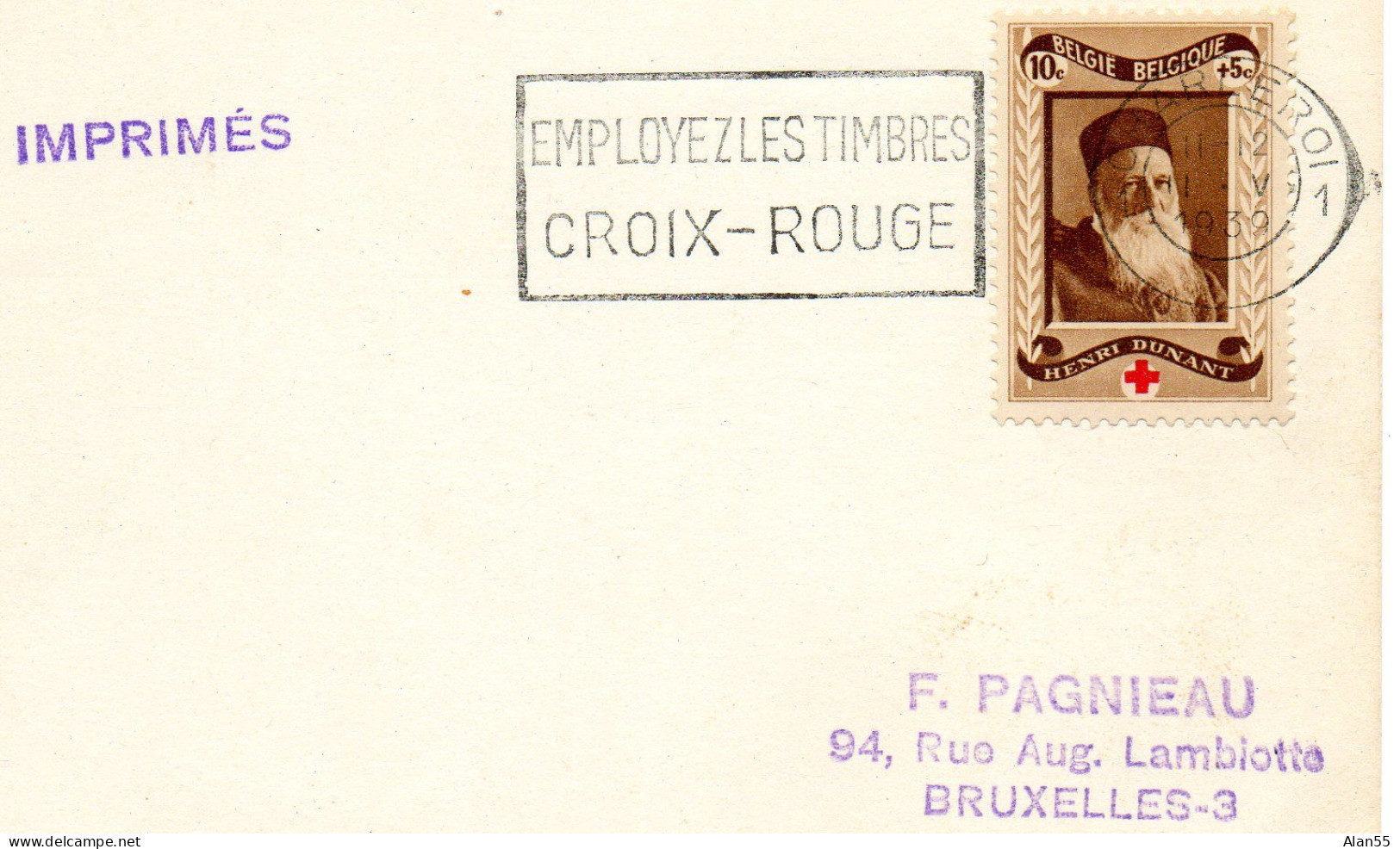 BELGIQUE.1939.  « EMPLOYER LES TIMBRES CROIX-ROUGE ». "IMPRIMES". - Rotes Kreuz