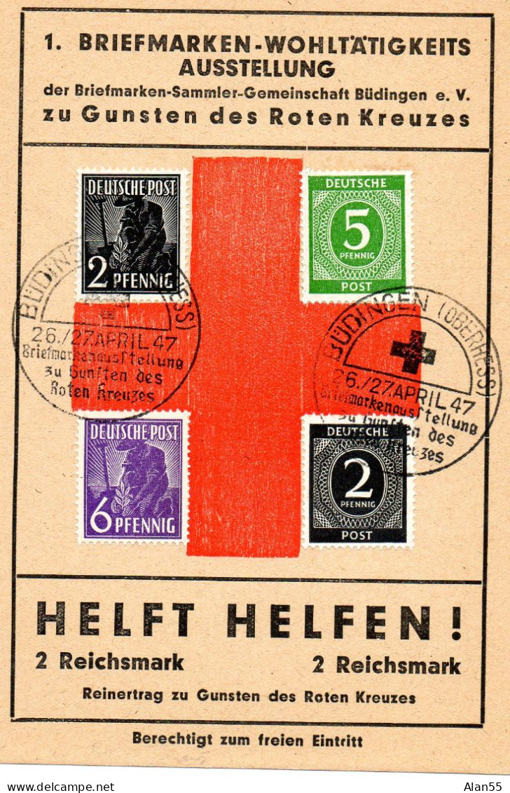 ALLEMAGNE.1947.ZONE AAS. »BUDINGEN ». POSTKARTE "ROTE KREUZ" .CROIX-ROUGE - Rotes Kreuz